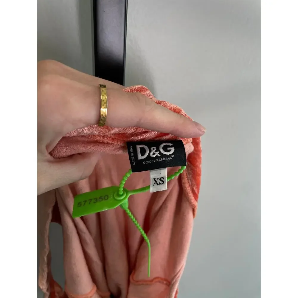 Y2K Dolce & Gabbana Velvet Off The Shoulder Top Womens XS Pink Freedom 2000s - Picture 6 of 8